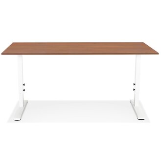 In hoogte verstelbare bureau &#039;OSMOSE&#039; van notenhout en wit metaal - 160x80 cm
