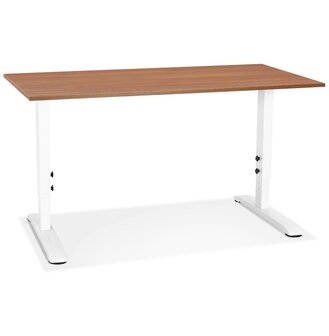 In hoogte verstelbare bureau &#039;OSMOSE&#039; van notenhout en wit metaal - 140x70 cm