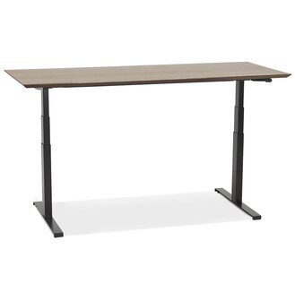 Zwarte elektrische zit/sta-bureau &#039;BIONIK&#039; met blad in notenhouten afwerking - 180x90 cm