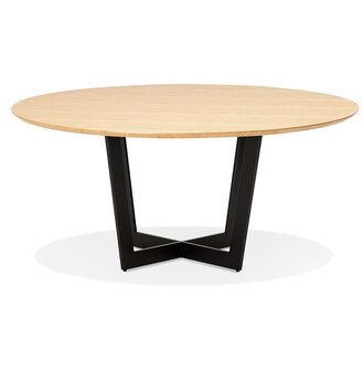 Ronde eettafel &#039;LULU&#039; van zwart metaal en natuurkleurig hout - &Oslash;120 cm
