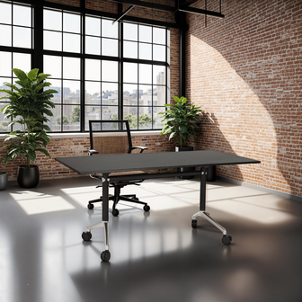 Zwart opklapbaar bureau &#039;FLEXO&#039; op wieltjes - 160x80 cm