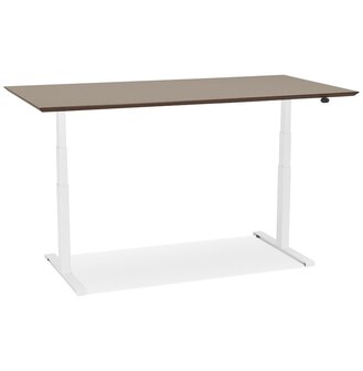 Witte elektrische zit/sta-bureau &#039;BIONIK&#039; met blad in notenhouten afwerking - 180x90 cm