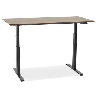 Zwarte elektrische zit/sta-bureau &#039;BIONIK&#039; met blad in notenhouten afwerking - 150x70 cm