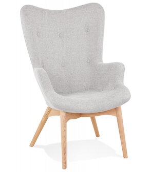 Grijze stoffen oorfauteuil &#039;ROBY&#039; met houten poten