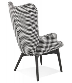 Stoffen lounge oorfauteuil &#039;PALAZIO&#039; met pied-de-poulemotief en houten poten