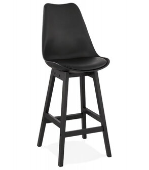 Halfhoge kruk &#039;CAMILA MINI&#039; zwart met poot in zwart hout