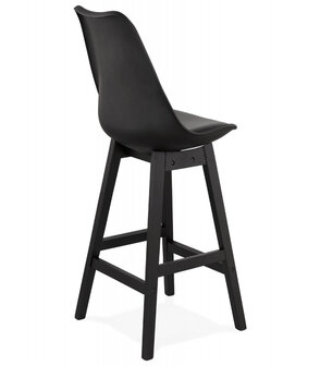 Halfhoge kruk &#039;CAMILA MINI&#039; zwart met poot in zwart hout