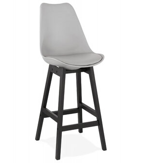 Halfhoge kruk &#039;CAMILA MINI&#039; grijs met poot in zwart hout