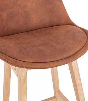 Halfhoge barkruk &#039;ASPEN MINI&#039; in bruine microfiber en poten in hout met natuurlijke afwerking