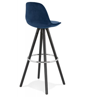 Barkruk &#039;SPIRIT&#039; in blauw fluweel en poten in zwart hout
