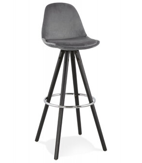 Barkruk &#039;SPIRIT&#039; in grey fluweel en poten in zwart hout