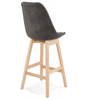 Halfhoge kruk &#039;ASPEN MINI&#039; van grijze microvezel en poten van natuurlijk hout