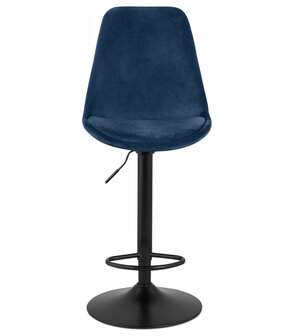 Verstelbare kruk &#039;MIKE&#039; van blauw fluweel met zwarte poot