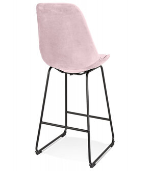 Halfhoge kruk &#039;BULLY MINI&#039; van roze velours met zwarte metalen poten
