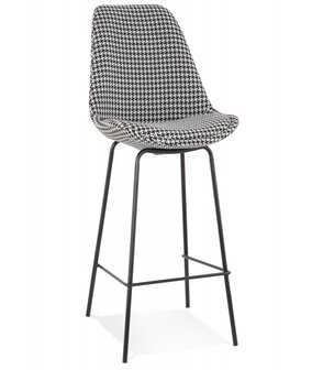 Halfhoge barkruk &#039;SPARK MINI&#039; van pied-de-poule-print stof met zwarte metalen poten