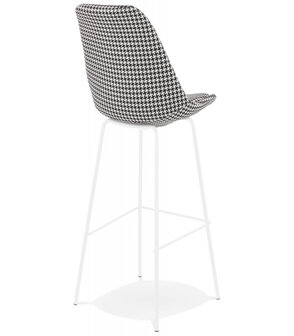 Barkruk &#039;SPARK&#039; van pied-de-poule-print stof met witte metalen poten
