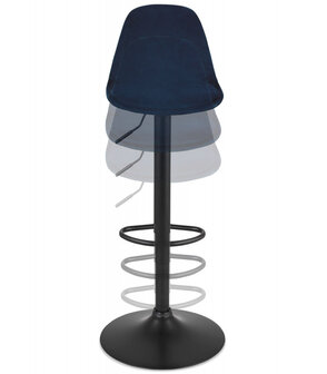 Verstelbare kruk &#039;FINLEY&#039; van blauw velours met zwarte metalen poot