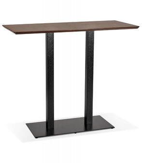 Hoge design tafel &#039;ZUMBA BAR&#039; met notenhouten afwerking en zwarte metalen poot - 150x70 cm