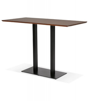 Hoge design tafel &#039;ZUMBA BAR&#039; met notenhouten afwerking en zwarte metalen poot - 180x90 cm
