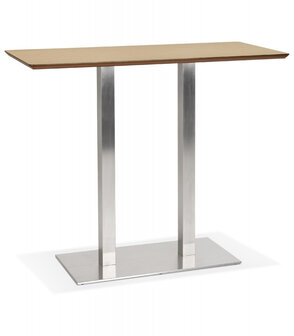 Hoge design tafel &#039;MAMBO BAR&#039; van natuurlijk afgewerkt hout met geborsteld metalen poot - 150x70 cm