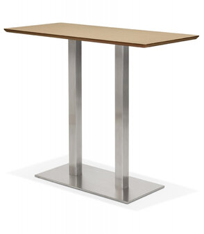 Hoge design tafel &#039;MAMBO BAR&#039; van natuurlijk afgewerkt hout met geborsteld metalen poot - 150x70 cm