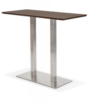 Hoge design tafel &#039;MAMBO BAR&#039; met notenhouten afwerking en geborsteld metalen poot - 150x70 cm