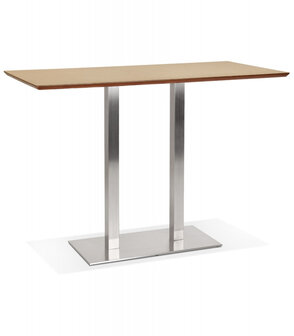 Hoge design tafel &#039;MAMBO BAR&#039; van natuurlijk afgewerkt hout met geborsteld metalen poot - 180x90 cm