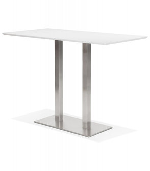 Witte hoge design tafel &#039;MAMBO BAR&#039; met geborsteld metalen poot - 180x90 cm