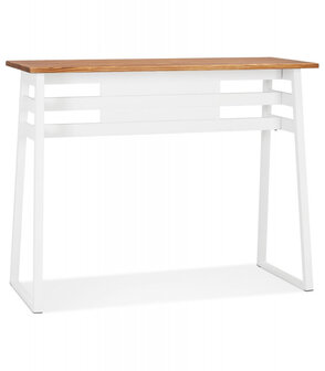 Hoge bartafel &#039;NIKI&#039; van donker massief hout met witte metalen poot - 150x60 cm
