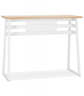 Hoge bartafel &#039;NIKI&#039; van natuurlijk afgewerkt hout met witte metalen poot - 150x60 cm