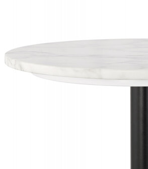 Ronde hoge tafel &#039;CORY ROUND&#039; van wit gemarmerde steen en zwart metaal - 60x60 cm