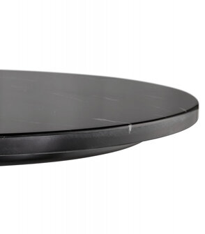 Ronde hoge tafel &#039;CORY ROUND&#039; van zwart gemarmerde steen en zwart metaal - 60x60 cm