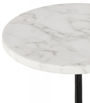 Landelijke, ronde en hoge tafel &#039;DOMY ROUND&#039; van wit gemarmerde steen - 60x60 cm