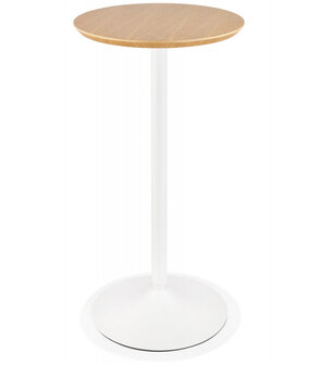 Ronde hoge tafel &#039;TAMAGO&#039; van natuurlijk afgewerkt hout en wit metaal - &Oslash; 60 cm
