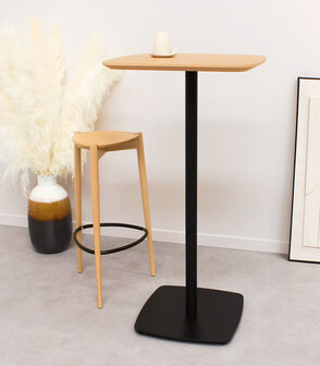 Hoge tafel &#039;PATATI&#039; in hout met natuurlijke afwerking en zwart metaal - 60X60 CM