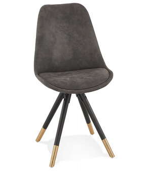 Design stoel &#039;MAGGY&#039; van grijze microvezel en zwarte houten poten