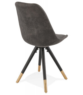 Design stoel &#039;MAGGY&#039; van grijze microvezel en zwarte houten poten