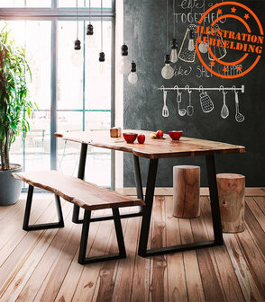 Industri&euml;le bank &#039;RAFA BENCH&#039; van massief hout en metaal - 180 cm