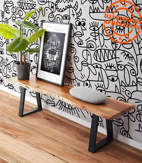 Industri&euml;le bank &#039;RAFA BENCH&#039; van massief hout en metaal - 180 cm