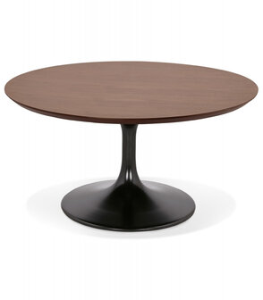 Ronde salontafel &#039;BUSTER MINI&#039; van notenhout met zwarte metalen poot - &Oslash; 90 cm