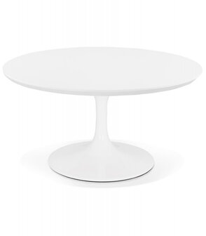 Ronde salontafel &#039;BUSTER MINI&#039; van witte hout en witte metalen poot - &Oslash; 90 cm