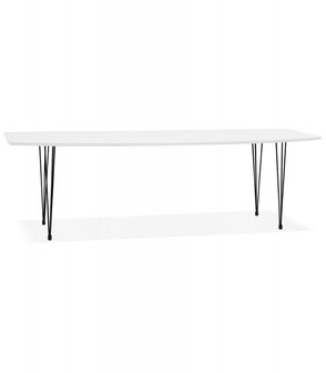 Uitschuifbare design eettafel &#039;HUSKI&#039; wit met zwart metalen voeten industri&euml;le stijl - 170(270)x100 cm