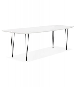 Uitschuifbare design eettafel &#039;HUSKI&#039; wit met zwart metalen voeten industri&euml;le stijl - 170(270)x100 cm