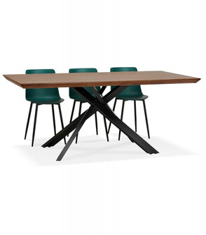 Design eettafel met x-vormige centrale voet &#039;WALABY&#039; van hout met noten afwerking - 200x100 cm