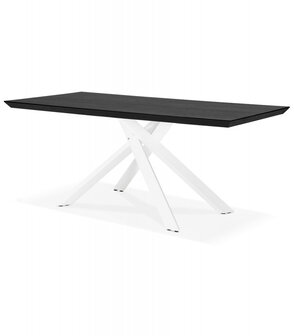 Design eettafel &#039;WALABY&#039; in zwart hout met witte x-vormige centrale voet - 200 x 100 cm