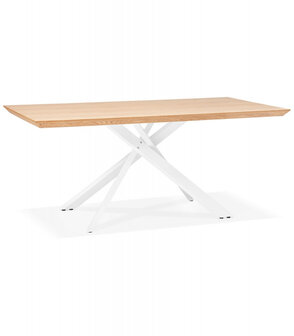 Design eettafel &#039;WALABY&#039; in hout met natuurlijke afwerking en met witte x-vormige centrale voet - 200 x 100 cm