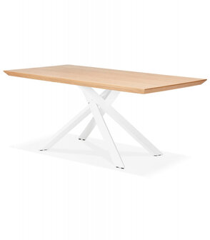 Design eettafel &#039;WALABY&#039; in hout met natuurlijke afwerking en met witte x-vormige centrale voet - 200 x 100 cm