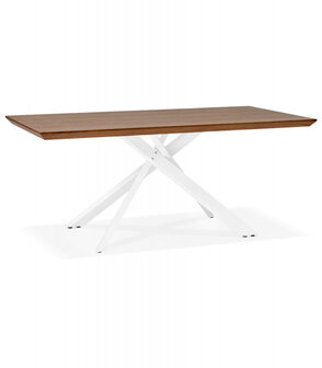 Design eettafel &#039;WALABY&#039; in hout met notelaarafwerking en met witte x-vormige centrale voet - 200 x 100 cm