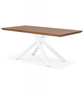 Design eettafel &#039;WALABY&#039; in hout met notelaarafwerking en met witte x-vormige centrale voet - 200 x 100 cm