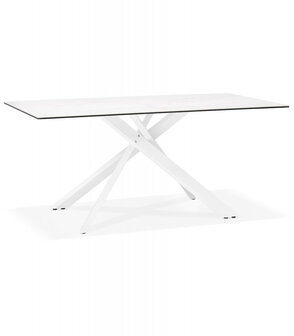 Eettafel &#039;MARKINA&#039; in witte keramiek met witte x-vormige centrale voet - 180 x 90 cm